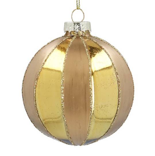 INDENT - Pack 24, Glass Ball Gold, Matt & Mirror Stripes 8cm